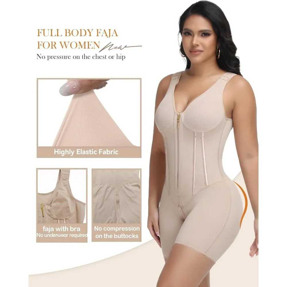 Women's Fajas Tummy Control Tuck Garment Full Body Shaper Bra Shapewear Tan - Picture 4 of 6